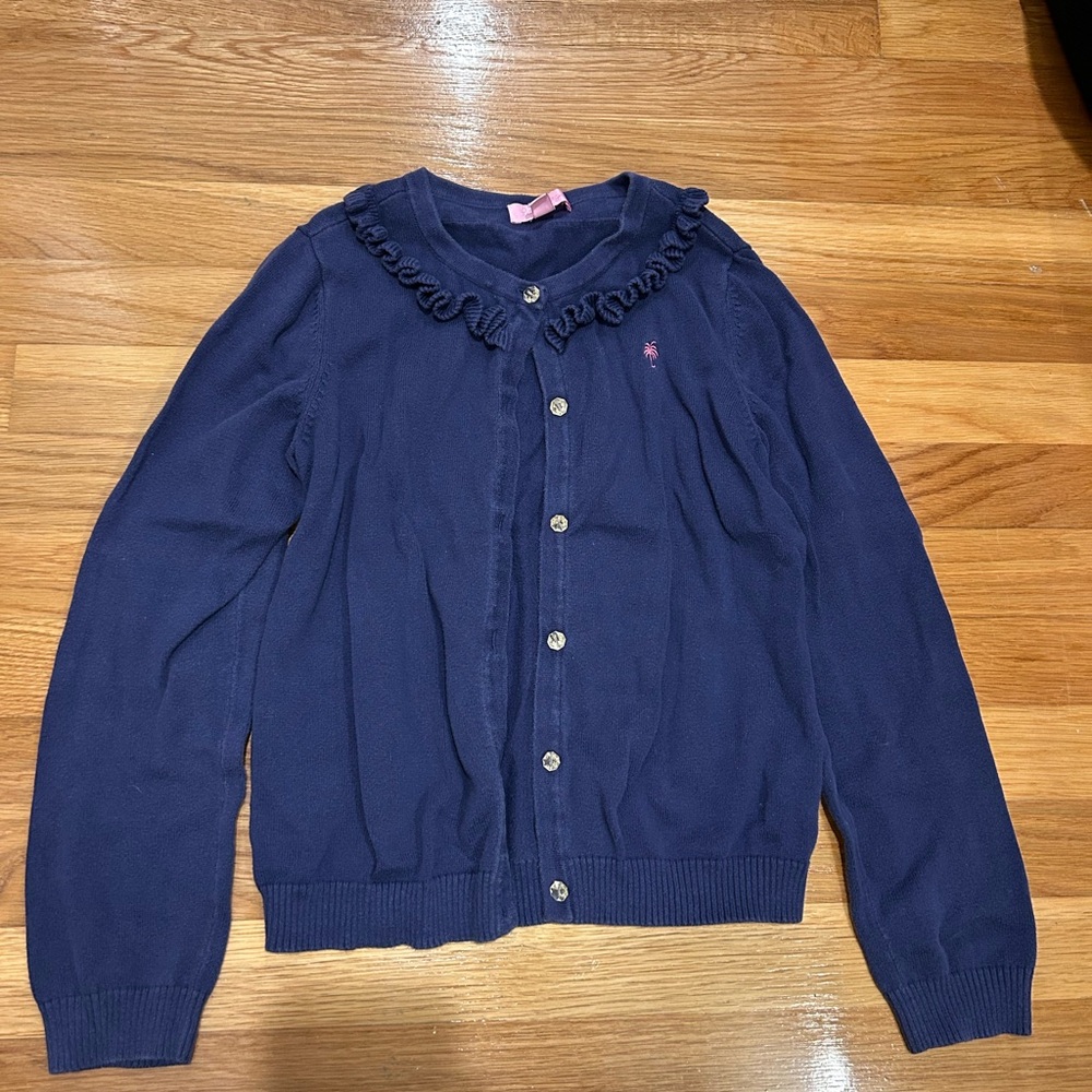Lilly Pulitzer Navy Blue Girls Cardigan with Ruffle Detail